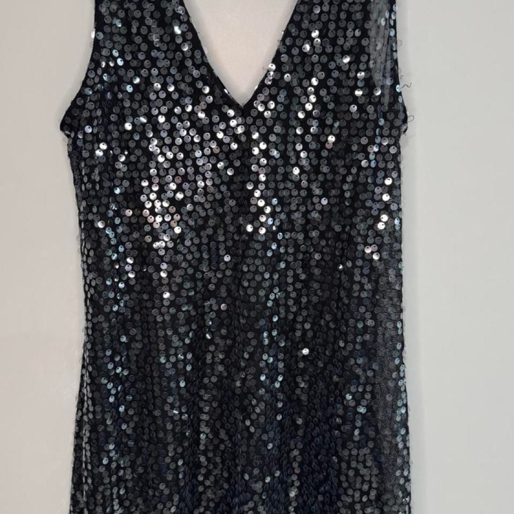 American Eagle Black Sequin V-Neck Dress Womens Size S Sleeveless Tank Dress